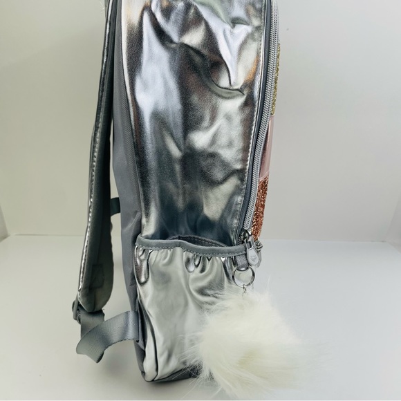 Justice Girls Metallic Glitter ‘M’ Initial Backpack and ‘M’ Knit Pink Winter Cap - Picture 5 of 12